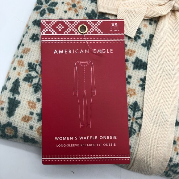 American Eagle Womens Waffle One Piece Pajamas Long-Sleeve Relaxed Fit XS - Picture 4 of 5